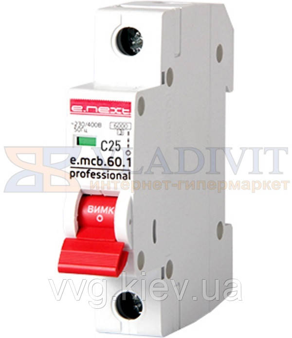 Модульний автоматичний вимикач e.mcb.pro.60.1.C 25 new, 1р, 25А, C, 6кА new, E.NEXT (p042010)