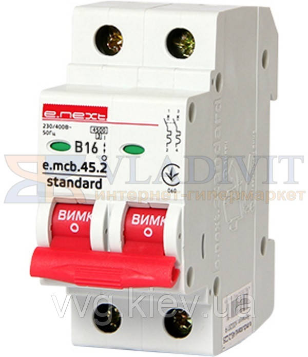 Модульний автоматичний вимикач e.mcb.stand.45.2.B16, 2р, 16А, В, 4.5 кА, E.NEXT (s001017)
