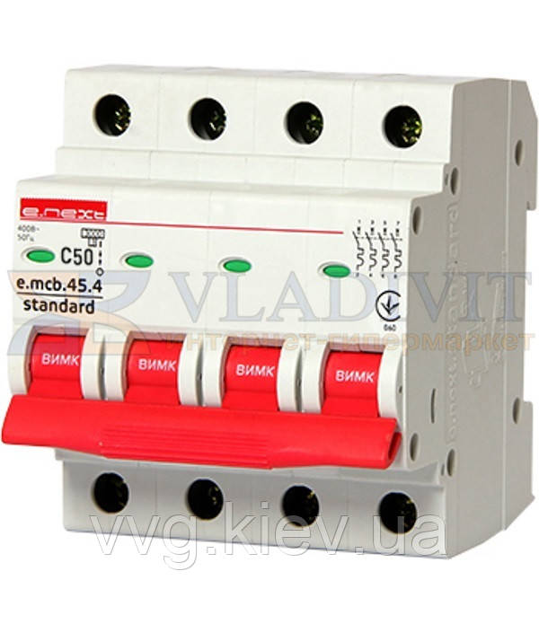 Модульний автоматичний вимикач e.mcb.stand.45.4.C50, 4р, 50А, C, 4.5 кА, E.NEXT (s002052)
