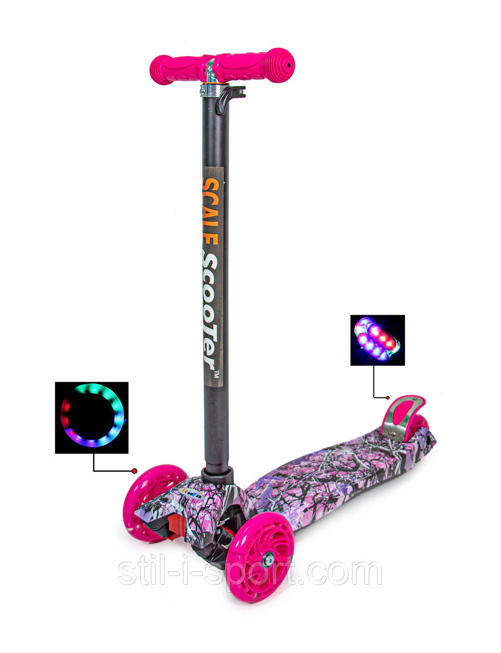 Дитячий самокат MAXI Pink Forest Світні колеса, фото 1