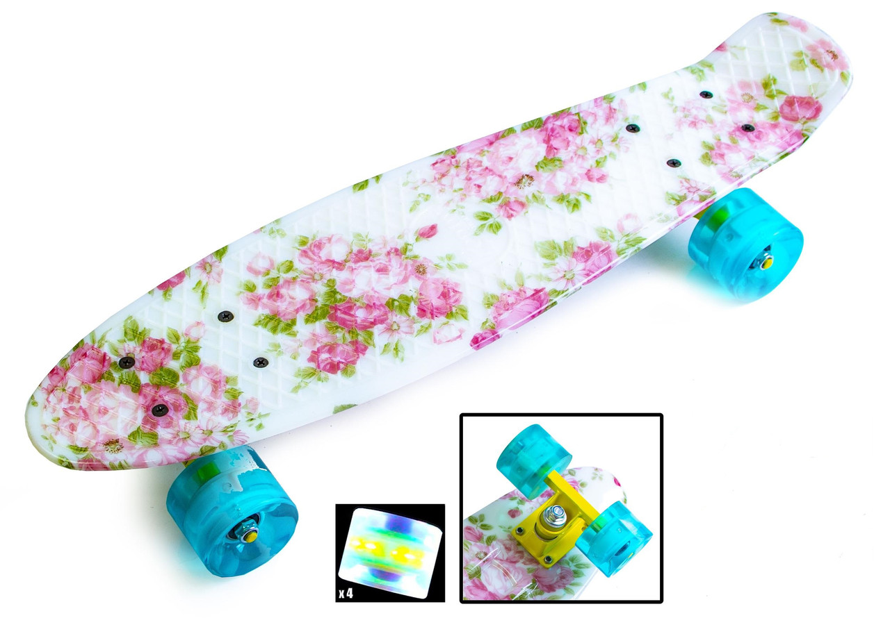 Penny board "Flowers". Блискучі колеса