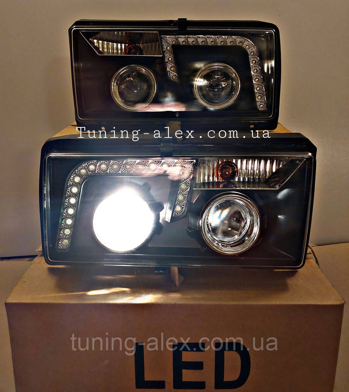 ФАРЫ ВАЗ 2107 С ЛИНЗАМИ И СВЕТОДИОДНОЙ ПОДСВЕТКОЙ (ID#1897544228), цена ...