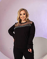 Стильная нарядная женская Кофта блуза со стразами Цвет черный молочный Размеры 48-50 52-54 56-58 60-62