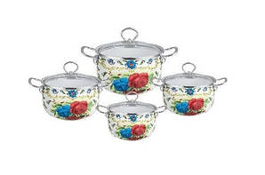 Набір індукційних емальованих каструль 4 шт. Edenberg EB-3371-A Набір кухонного посуду 10 предметів