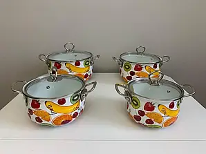 Набір індукційних емальованих каструль 4 шт. Edenberg EB-3371-B Набір кухонного посуду 10 предметів