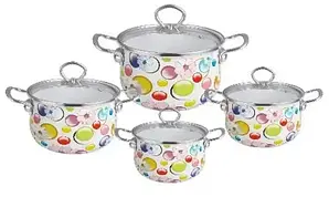 Набір індукційних емальованих каструль 4 шт. Edenberg EB-3371-D Набір кухонного посуду 10 предметів