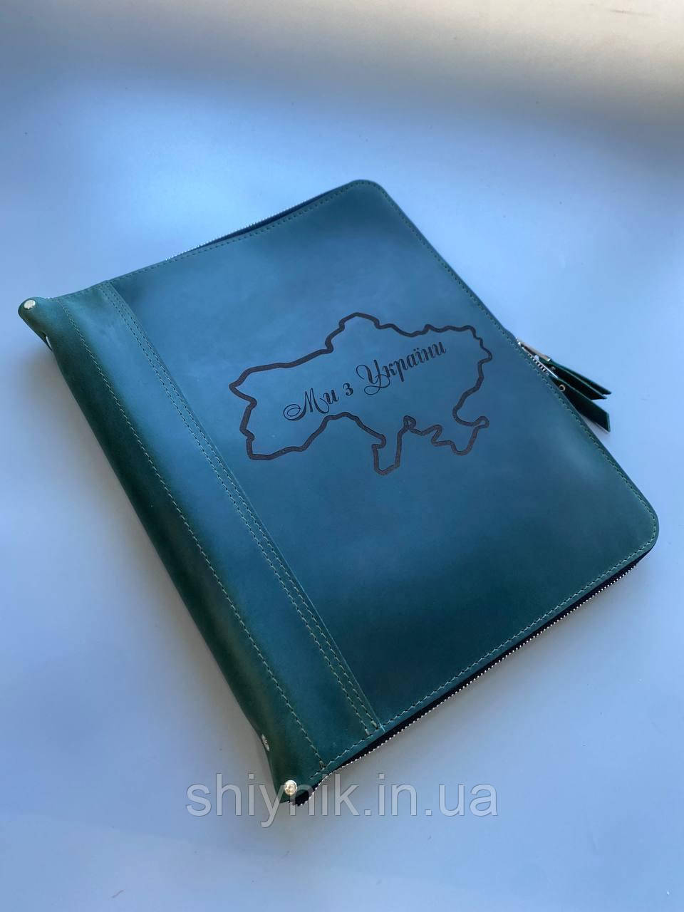 Шкіряна папка для сімейних документів FAMILY FOLDER зелена