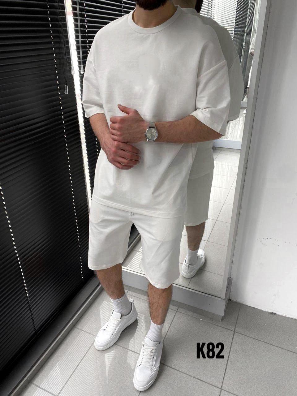 Костюм чоловічий літній білий молодіжний oversize футболки та шорти однотонний без написів Player White, фото 1