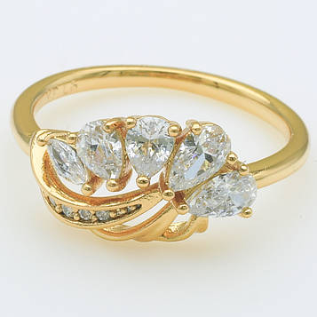 XUPING Кільце Позолота 18к з білими цирконами, Висота 1см, Розмір 16.5