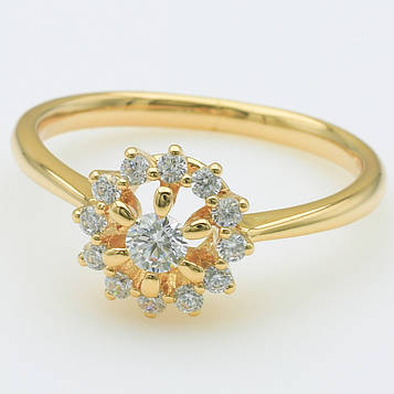 XUPING Кільце Позолота 18к з білими цирконами, Висота 0.9см, Розмір 17.5