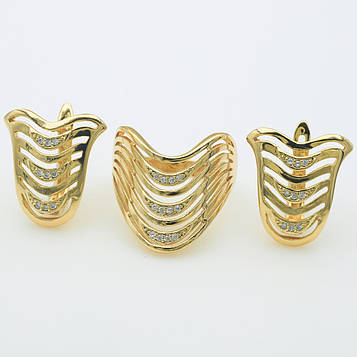 XUPING Комплект Позолота 18к Сережки Висота 1.8см Ширина 1.6см, Кільце Висота 1.9см Розмір 17