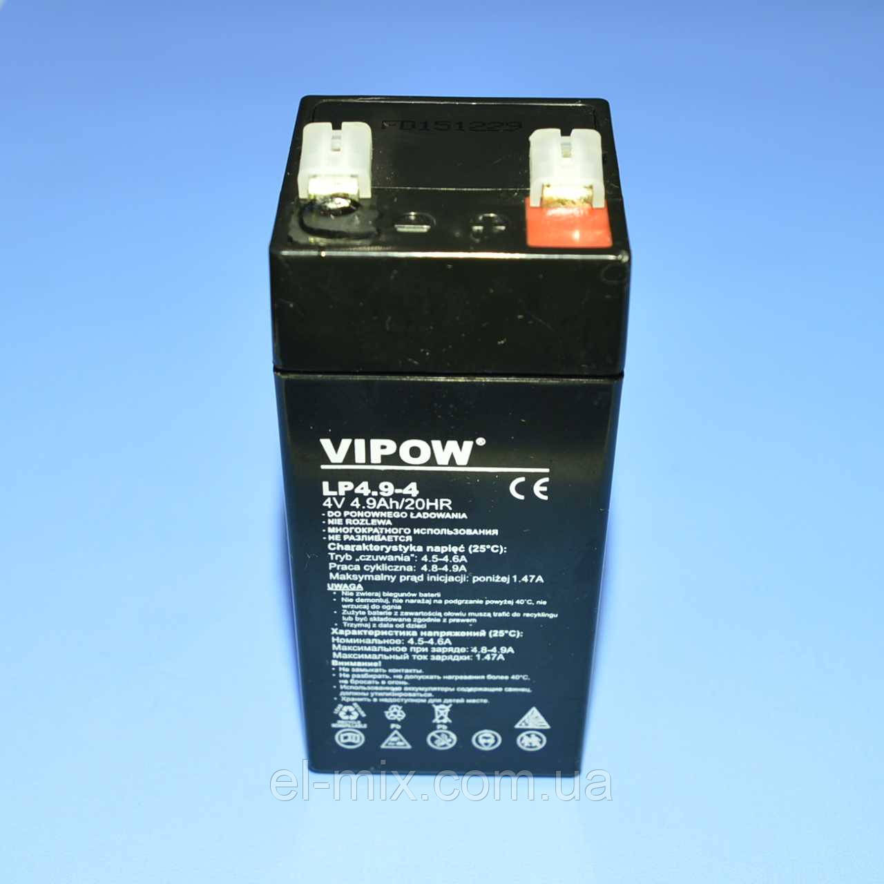 Аккумулятор гелевый Vipow 4V 4.9Ah, BAT0271 (произв. 2022.11.10) - фото 6 - id-p202450661