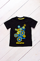 Футболка дитяча чорна для дівчинки з принтом квіти "Україна" 110 зріст