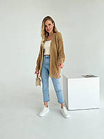 Теплий жіночий кардиган машинний в'язання з імітацією дірочок