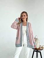 Теплий кардиган ромб на ґудзиках з довгим рукавом і кишенями