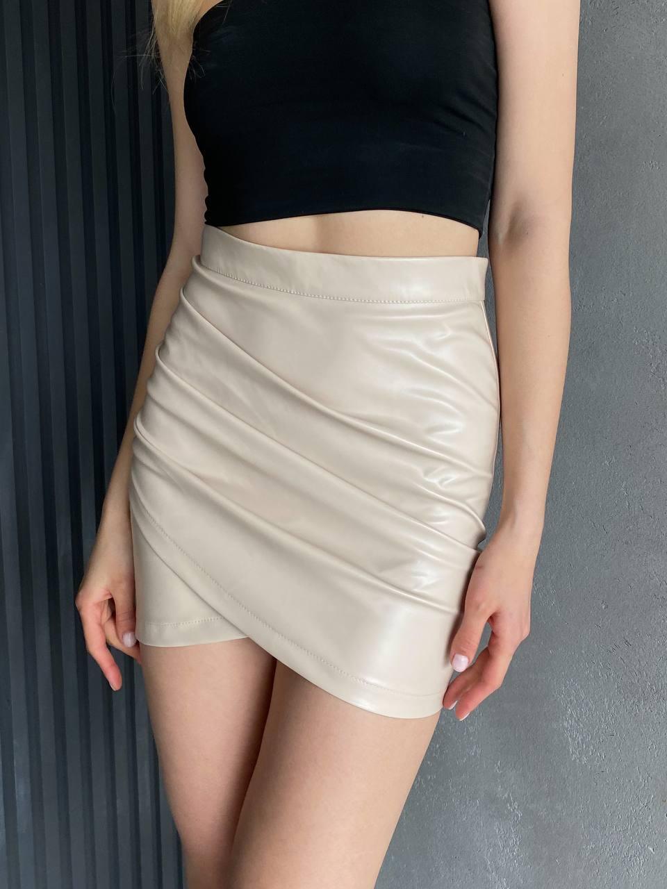Мініспідниця тюльпан з екошкіри з високою талією, фото 1