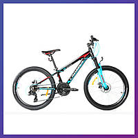 Велосипед горный двухколесный одноподвесный на алюминиевой раме Crosser Boy 26 дюймов 16,9" рама черно-голубой