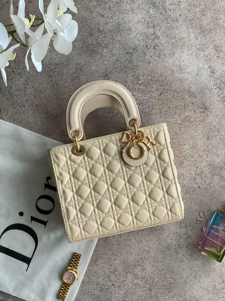 Жіноча сумка Christian Dior Cannage Lady Dior pre-owned M982 молочна, фото 1