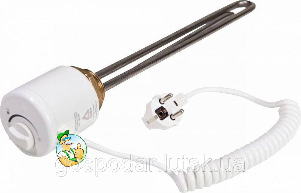 Тен в чавунний радіатор 1,0 кВт з правою різьбою Ф-40мм в комплекті з шнуром і виделкою, фото 1