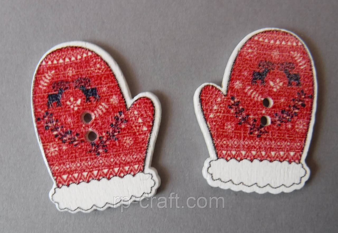 Гудзик дерев'яний, декоративний. Рукавичка, 20х21 мм, фото 1