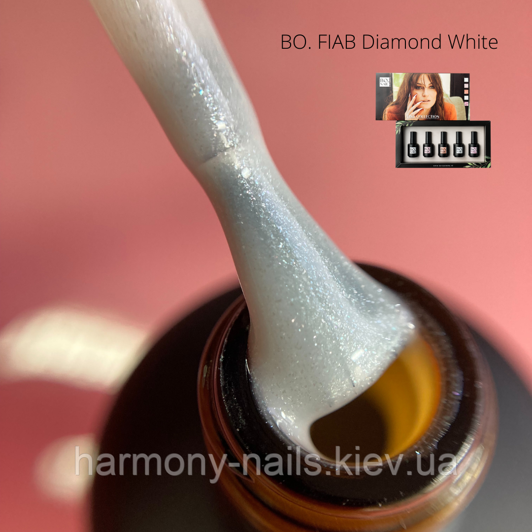 BO.FIAB  Diamond White - файбер гель у флаконі з пензликом, білий з блискітками, 15 мл