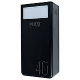 Power Bank PHIXI P40 40000mAh Flash Lamp 10W 2.1A LED, black, фото 2