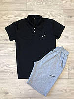 Летний комплект мужской Футболка поло + Шорты Nike черный-серый Спортивный костюм мужской Найк на лето