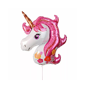 Фольгована кулька міні фігура Єдиноріг Голова з Квіточками 42х27см (16")