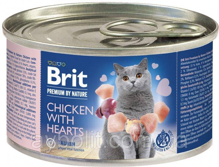 Вологий корм для кішок Brit Premium by Nature Chicken with Hearts з куркою і серцем 200 г