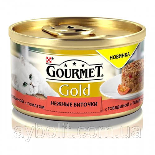 Вологий корм Purina Gourmet Gold Ніжні биточки для кішок, з яловичиною і томатами, 85 г
