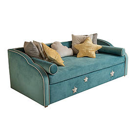 Диван дитячий м'який розкладний MeBelle SOFTY 90х190 см з матрацом, бірюзовий, блакитний, жовтий велюр