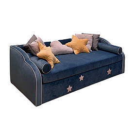 Дитячий диван з розкладним механізмом MeBelle SOFTY 90х190 з матрацом, темно - синій, жовтий велюр