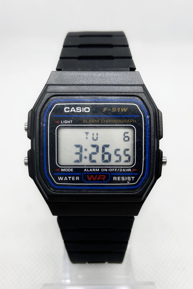 Часы Мужские Наручные Электронные CASIO (Касио) F-91W Черные с Синим ...