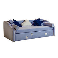Диван-ліжко для дитини MeBelle SOFTY 90х190 з матрацом розкладний, світло-синій, голубий велюр