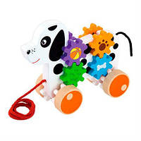 Деревянная каталка Viga Toys Собачка с шестеренками Развивающая обучающая игрушка для малышей