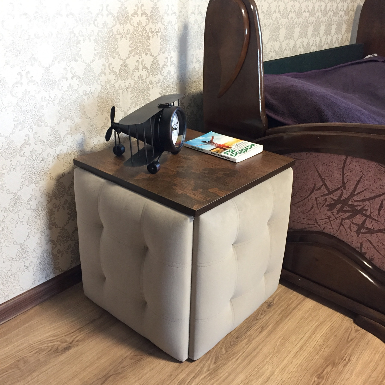 Пуф трансформер 5в1 із велюру зі столиком з малюнком карти