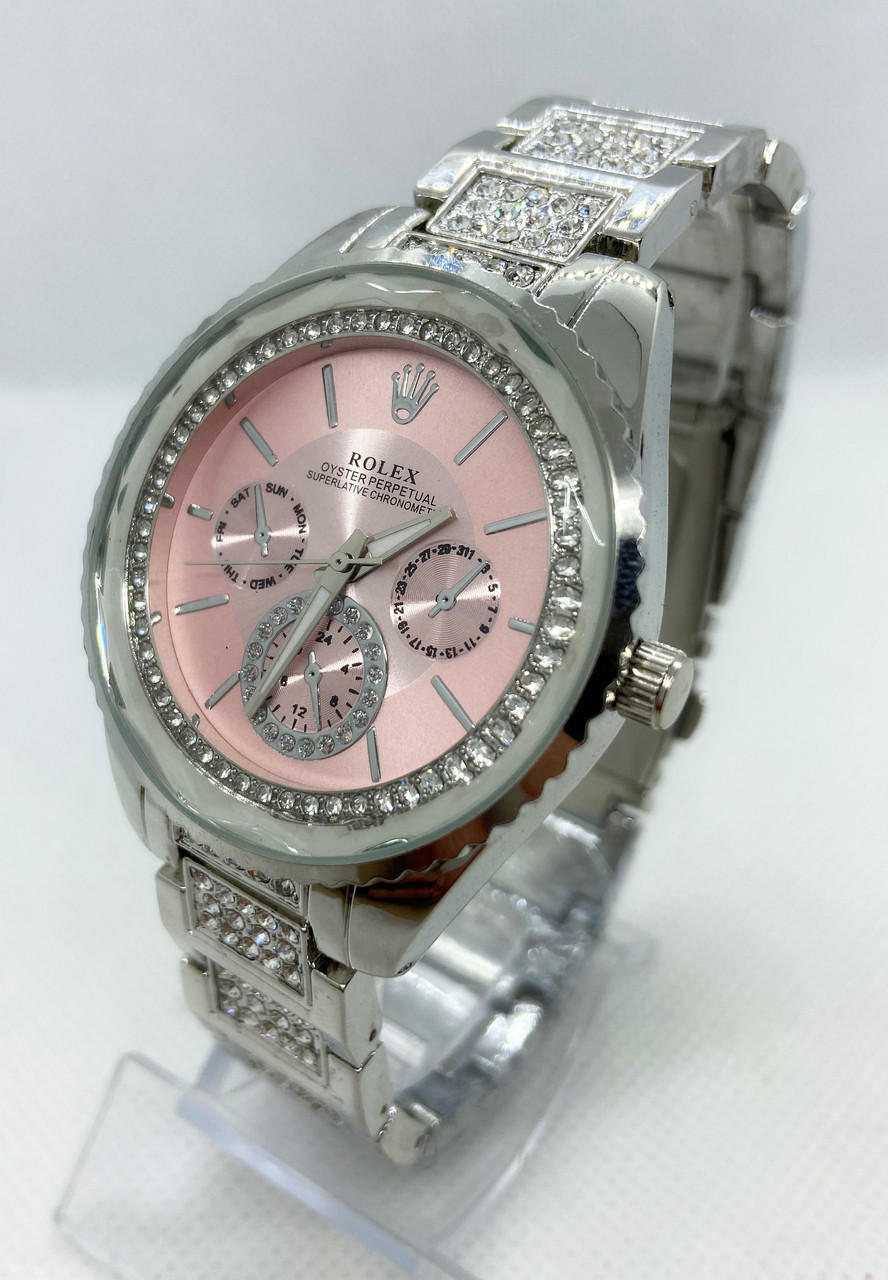 Годинник жіночий наручний Rolex (Роблекс) Срібло з рожевим циферблатом (код: IBW855SP)