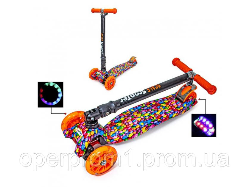 Дитячий самокат Scooter Maxi M&Ms (Модель 2022 року з LED колесами та складною ручкою) Різнокольоровий