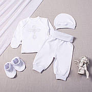 Костюм для крещения младенца (интерлок) - штанишки, рубашка, шапочка, топики - 62, 68 см