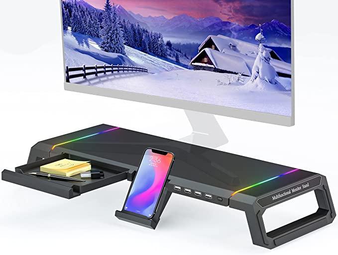 MOOJAY Підставка для настільного монітора з 4 USB портами ноутбука RGB підсвічуванням
