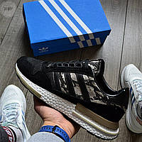 Мужские кроссовки Adidas ZX 500 RM Адидас ЗХ Черные с белым весна/лето/осень замша текстиль