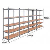 Стеллаж металлический для склада, гаража, магазина и подвала 4 секции