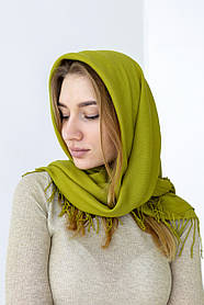Універсальний жіночий шарф хустка з бахромою однотонний Салатовий