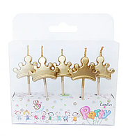 Свічки для торта "Корони" хром 5 шт, золото