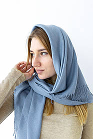 Жіночий шарф хустка весняна однотонна з бахромою Блакитний