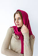 Стильная женская косынка-шарф с бахромой однотонный Ярко-розовый