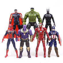 Набір фігурок 7в1 Месники: Тор, Халк, Танос, Залізний людина, Людина-павук, Капітан Америка, Чорна Пантера