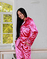 Женская пижама на пуговицах, мраморный велюр Jeny Розовый