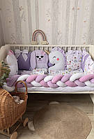 Комплект в круглую кроватку с косичкой / бортики для новорожденных / бортик косичка / бортик игрушка
