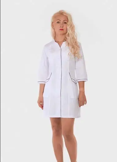 Медичний халат для жінок білого кольору з четвертним рукавом